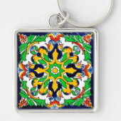 Mexican Talavera Terracotta Tegel Design No. 4 Sleutelhanger (Voorkant)