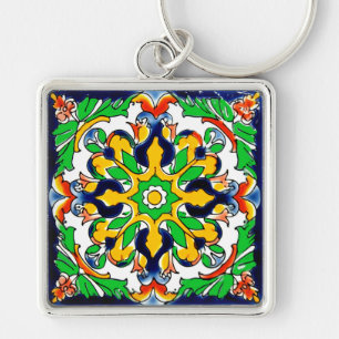 Mexican Talavera Terracotta Tegel Design No. 4 Sleutelhanger