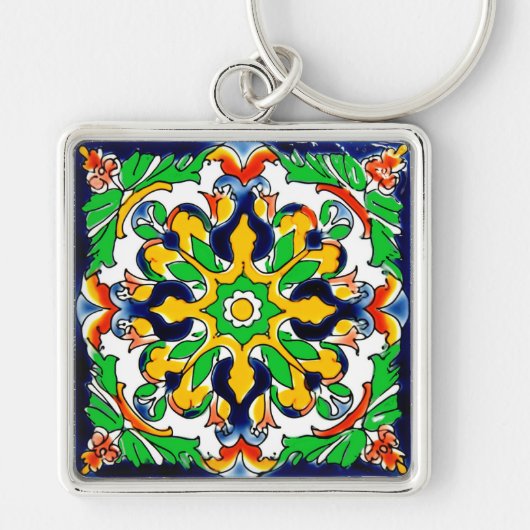 Mexican Talavera Terracotta Tegel Design No. 4 Sleutelhanger (Voorkant)