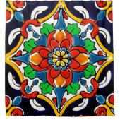 Mexican Talavera Terracotta Tegel Design No. 5 Douchegordijn (Voorkant)