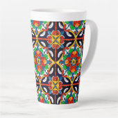 Mexican Talavera Terracotta Tegel Design No. 5 Latte Mok (Rechterhoek)