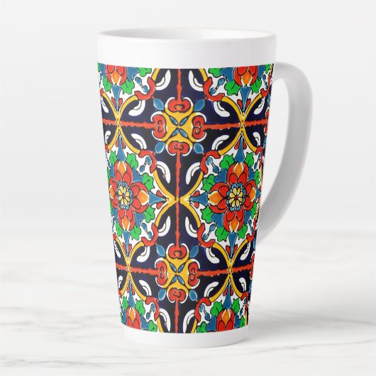 Mexican Talavera Terracotta Tegel Design No. 5 Latte Mok (Rechterhoek)