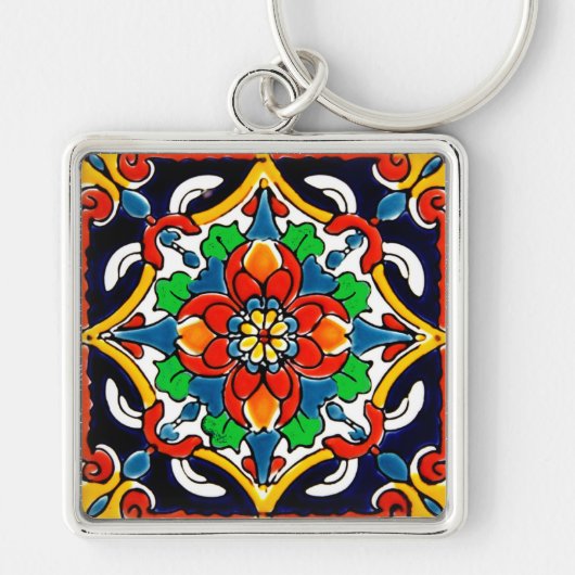 Mexican Talavera Terracotta Tegel Design No. 5 Sleutelhanger (Voorkant)
