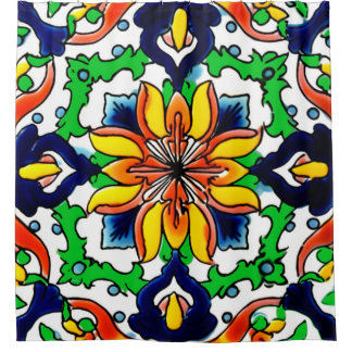 Mexican Talavera Terracotta Tegel Design No. 6 Douchegordijn