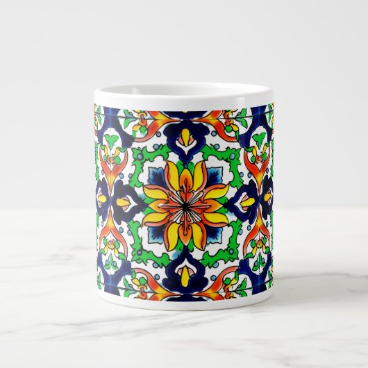 Mexican Talavera Terracotta Tegel Design No. 6 Grote Koffiekop (Voorkant)