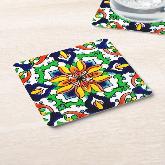 Mexican Talavera Terracotta Tegel Design No. 6 Kartonnen Onderzetters (Schuin)