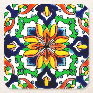 Mexican Talavera Terracotta Tegel Design No. 6 Kartonnen Onderzetters