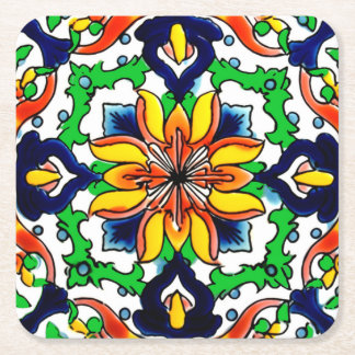 Mexican Talavera Terracotta Tegel Design No. 6 Kartonnen Onderzetters