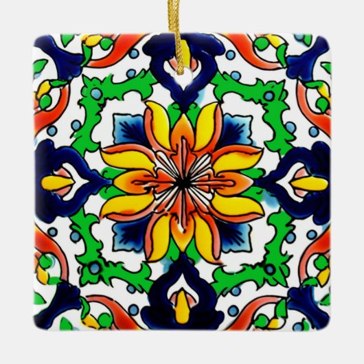 Mexican Talavera Terracotta Tegel Design No. 6 Keramisch Ornament (Voorkant)