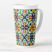 Mexican Talavera Terracotta Tegel Design No. 6 Latte Mok (Rechterhoek)
