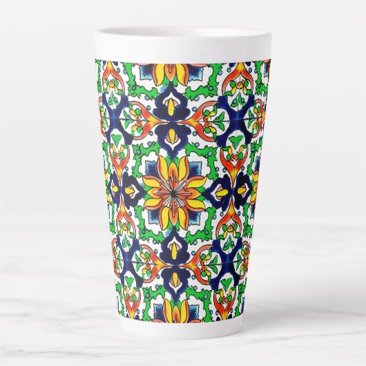 Mexican Talavera Terracotta Tegel Design No. 6 Latte Mok (Voorkant)