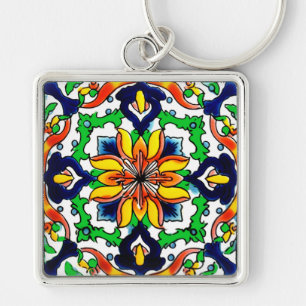 Mexican Talavera Terracotta Tegel Design No. 6 Sleutelhanger