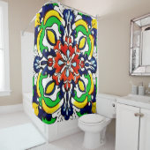 Mexican Talavera Terracotta Tegel Design No. 7 Douchegordijn (In situ)