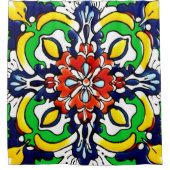 Mexican Talavera Terracotta Tegel Design No. 7 Douchegordijn (Voorkant)