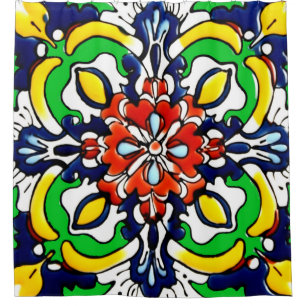 Mexican Talavera Terracotta Tegel Design No. 7 Douchegordijn
