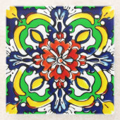 Mexican Talavera Terracotta Tegel Design No. 7 Glazen Onderzetter (Voorkant)