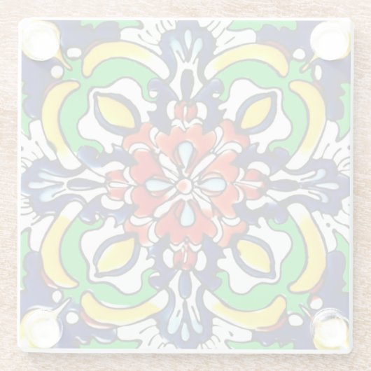 Mexican Talavera Terracotta Tegel Design No. 7 Glazen Onderzetter (Achterkant)