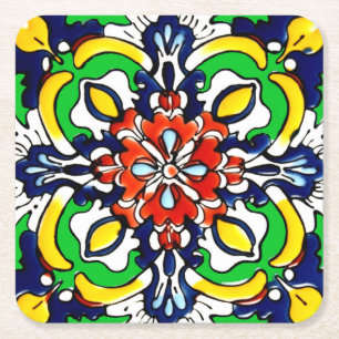 Mexican Talavera Terracotta Tegel Design No. 7 Kartonnen Onderzetters