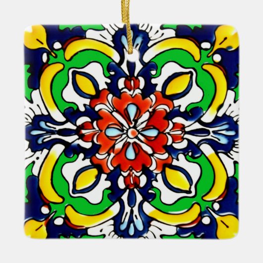 Mexican Talavera Terracotta Tegel Design No. 7 Keramisch Ornament (Voorkant)