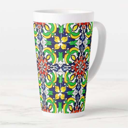 Mexican Talavera Terracotta Tegel Design No. 7 Latte Mok (Rechterhoek)