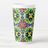 Mexican Talavera Terracotta Tegel Design No. 7 Latte Mok (Voorkant)