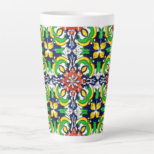 Mexican Talavera Terracotta Tegel Design No. 7 Latte Mok (Voorkant)