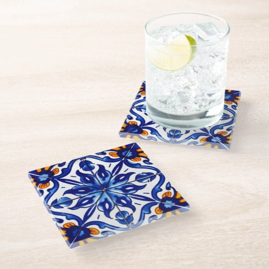 Mexican Talavera Terracotta Tegel Design No. 8 Glazen Onderzetter (Schuin)