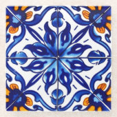 Mexican Talavera Terracotta Tegel Design No. 8 Glazen Onderzetter (Voorkant)