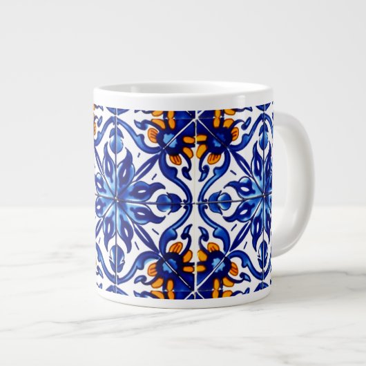 Mexican Talavera Terracotta Tegel Design No. 8 Grote Koffiekop (Voorkant rechts)