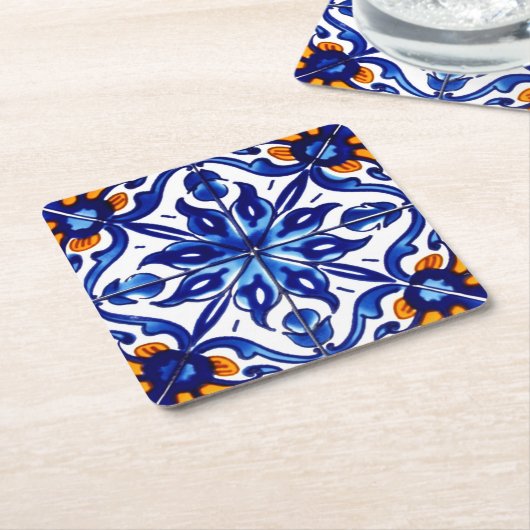 Mexican Talavera Terracotta Tegel Design No. 8 Kartonnen Onderzetters (Schuin)