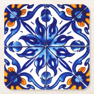 Mexican Talavera Terracotta Tegel Design No. 8 Kartonnen Onderzetters