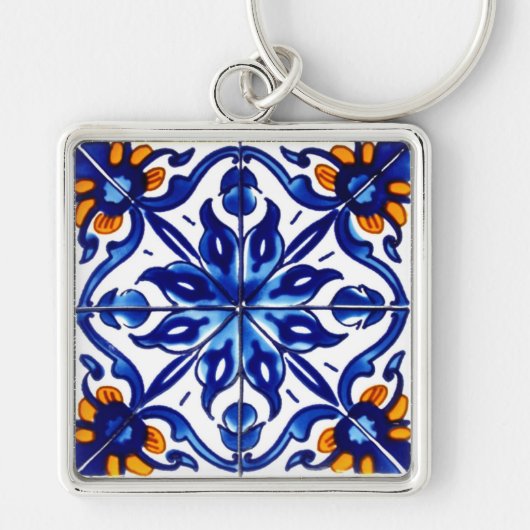 Mexican Talavera Terracotta Tegel Design No. 8 Sleutelhanger (Voorkant)