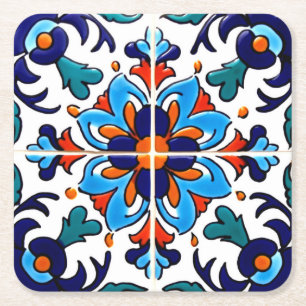 Mexican Talavera Terracotta Tegel Design No. 9 Kartonnen Onderzetters
