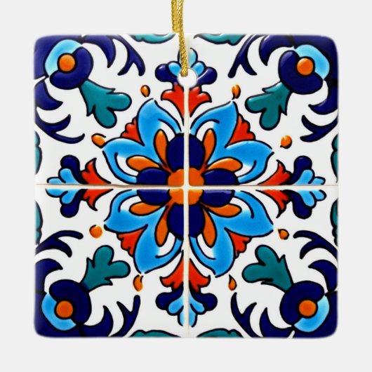 Mexican Talavera Terracotta Tegel Design No. 9 Keramisch Ornament (Voorkant)