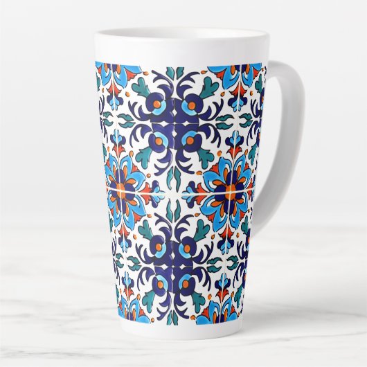 Mexican Talavera Terracotta Tegel Design No. 9 Latte Mok (Rechterhoek)