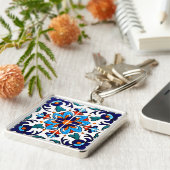 Mexican Talavera Terracotta Tegel Design No. 9 Sleutelhanger (Zijkant)