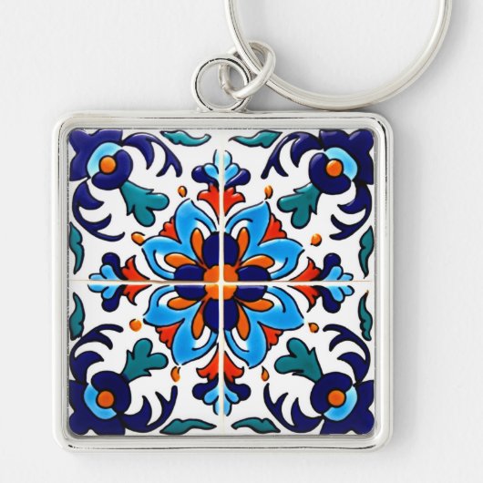 Mexican Talavera Terracotta Tegel Design No. 9 Sleutelhanger (Voorkant)