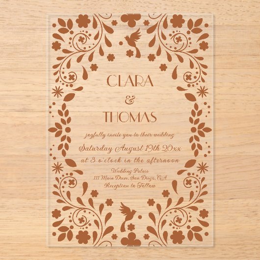 Mexican Talavera Terracotta Wedding Acryl Uitnodigingen (Voorkant)