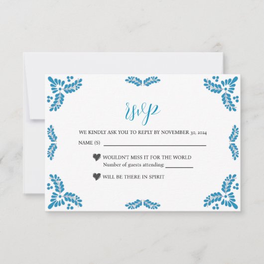 Mexican Talavera Turquoise Minimalist Wedding RSVP Kaartje (Voorkant)
