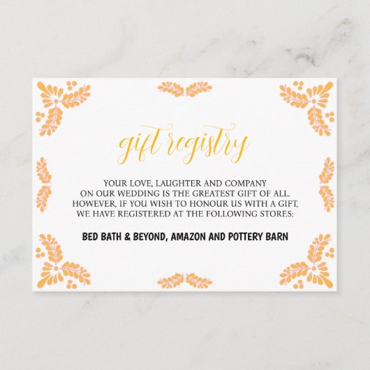 Mexican Talavera Yellow Floral Minimalist Wedding Informatiekaartje (Voorkant)