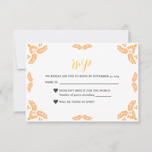 Mexican Talavera Yellow Floral Minimalist Wedding RSVP Kaartje (Voorkant)