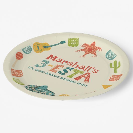 Mexican Themed 3-Esta Third Birthday Papieren Bordje (Gekanteld)