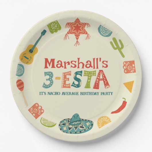 Mexican Themed 3-Esta Third Birthday Papieren Bordje (Voorkant)