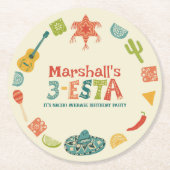 Mexican Themed 3-Esta Third Birthday Ronde Kartonnen Onderzetter (Voorkant)