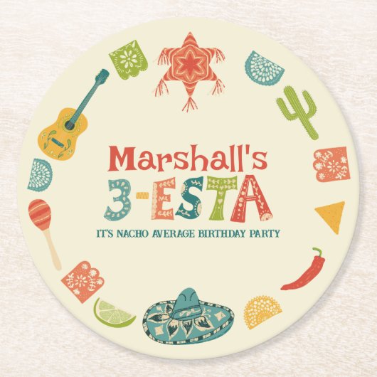 Mexican Themed 3-Esta Third Birthday Ronde Kartonnen Onderzetter (Voorkant)