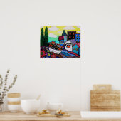 MEXICAN TOWN CAT BOAT PAINTING POSTER (Keuken)