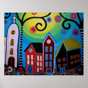 MEXICAN TOWN PAINTING POSTER