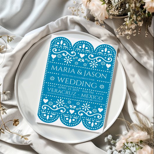 Mexican Turquoise Papel Picado Folk Art Wedding Kaart