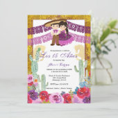 Mexican Twin Birthday Paarse Cactus Floral Kaart (Staand voorkant)