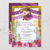 Mexican Twin Birthday Paarse Cactus Floral Kaart (Voorkant / Achterkant)